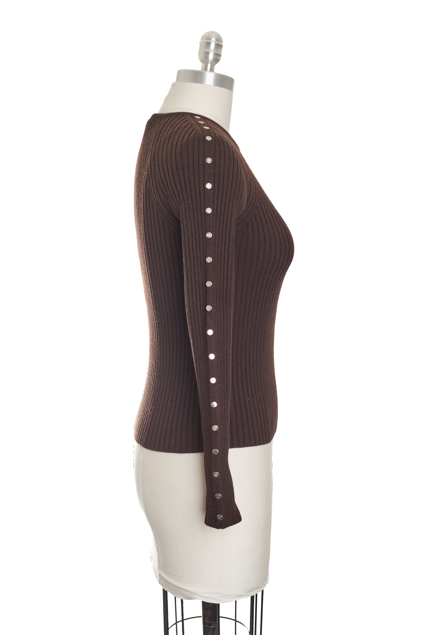 Celine Long Sleeve Brown Top with Silver Studs