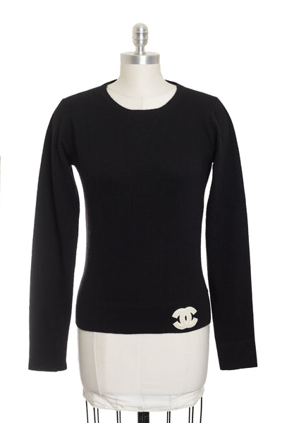 Chanel Vintage Black Cashmere Knit CC Sweater