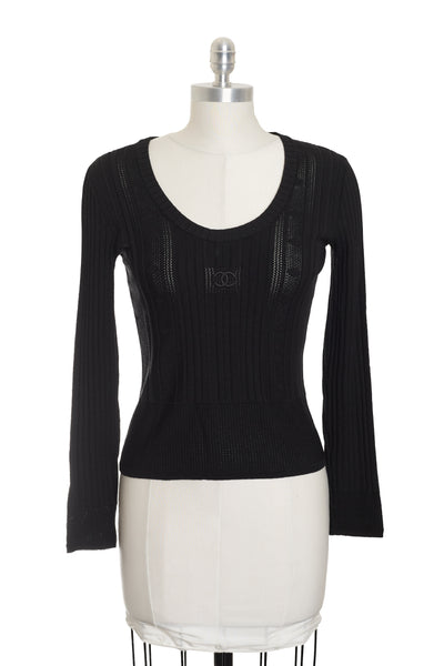 Chanel Camellia Flower Knit CC Long Sleeve