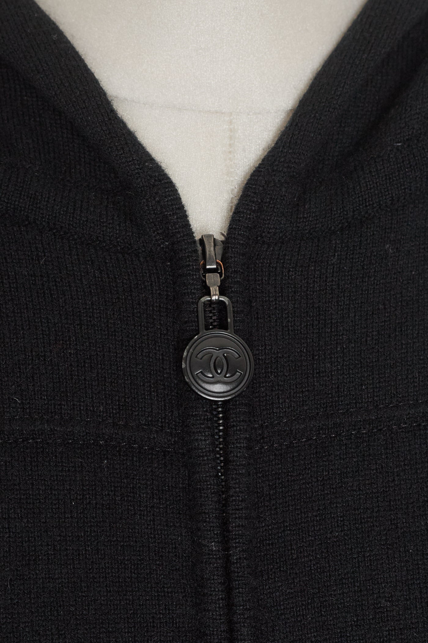 Chanel Black Cashmere CC Zip Up