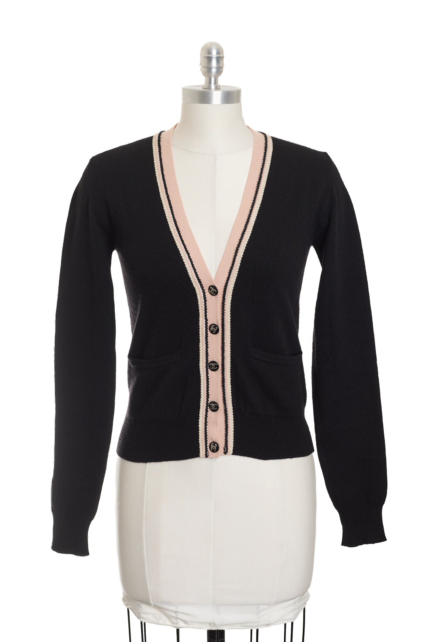 Chanel Vintage Pink Trim Cardigan