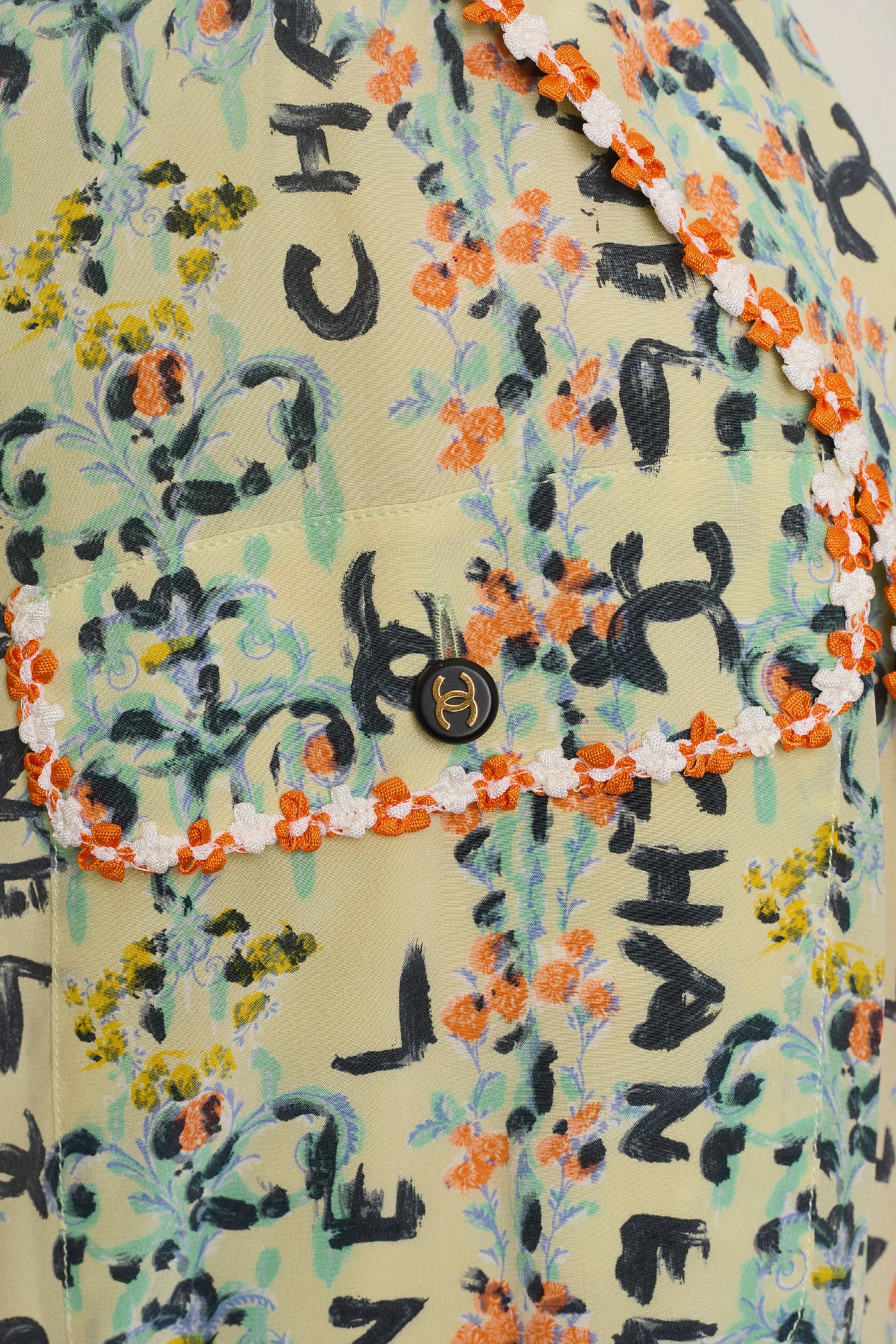 Chanel Vintage Logo and Floral Open Front Shirt