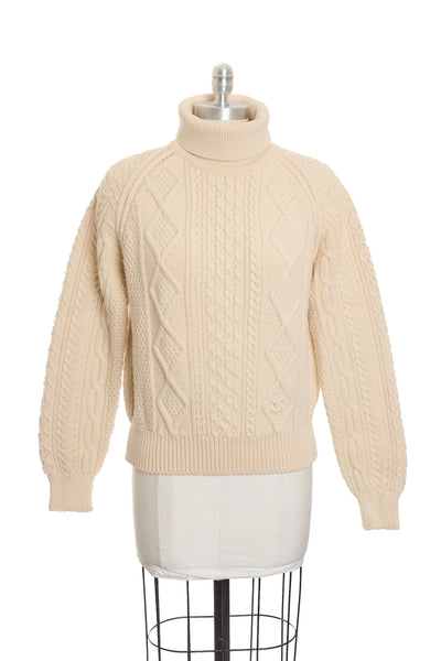 Chanel Vintage Cream Wool Cable Knit Turtleneck