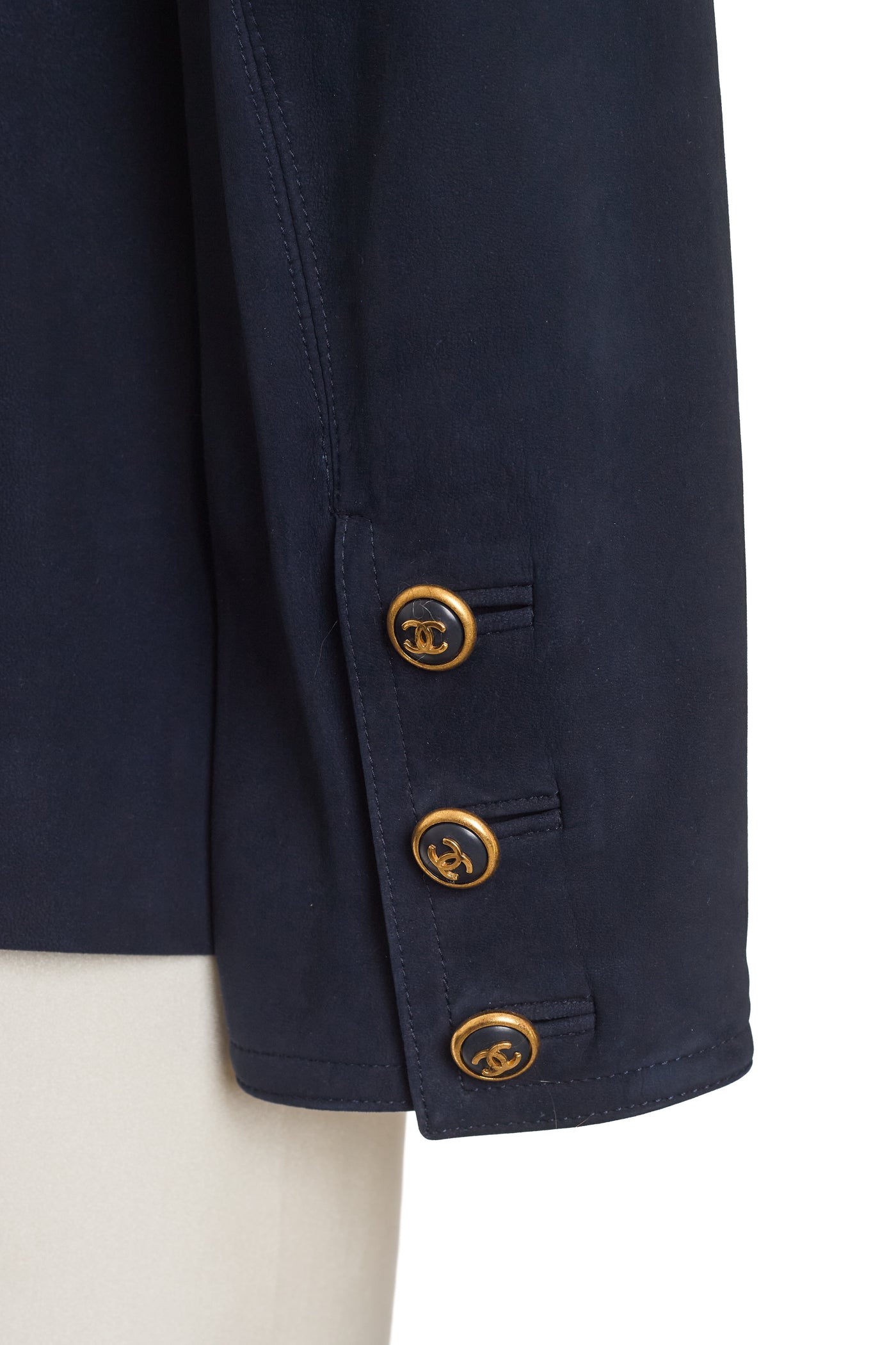 Chanel Vintage Navy Nubuck Leather Jacket
