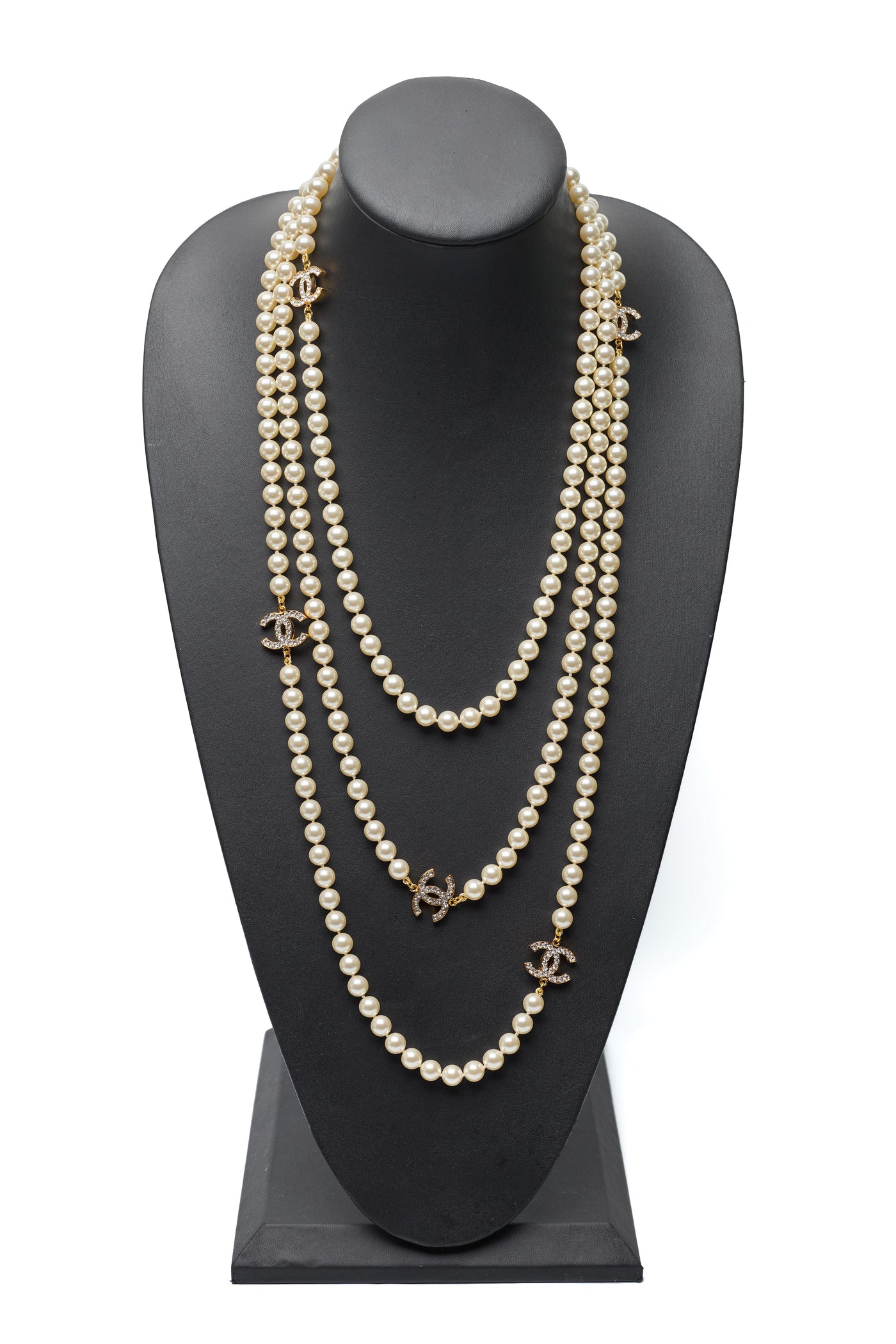 Chanel Crystal CC Faux Pearl Extra Long Necklace