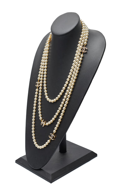Chanel Crystal CC Faux Pearl Extra Long Necklace