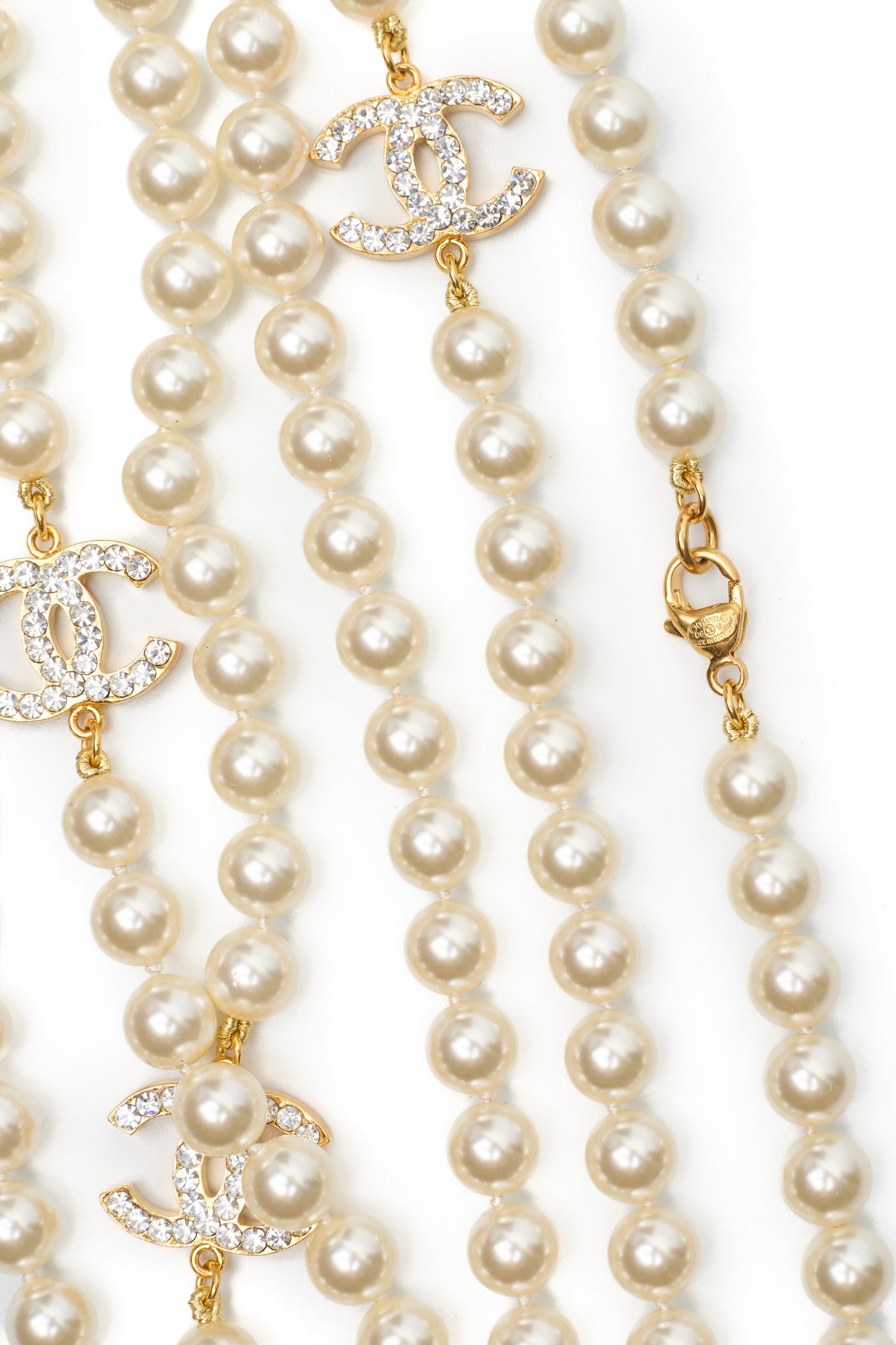 Chanel Crystal CC Faux Pearl Extra Long Necklace