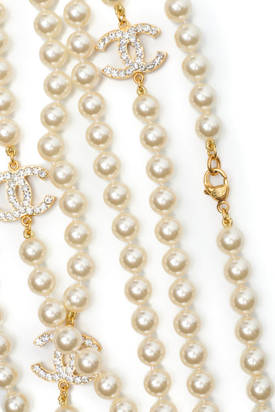 Chanel Crystal CC Faux Pearl Extra Long Necklace