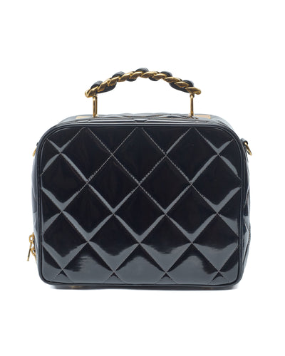 Chanel Vintage 1995 SS Barbie Runway Black Patent Leather Two-Way Bag