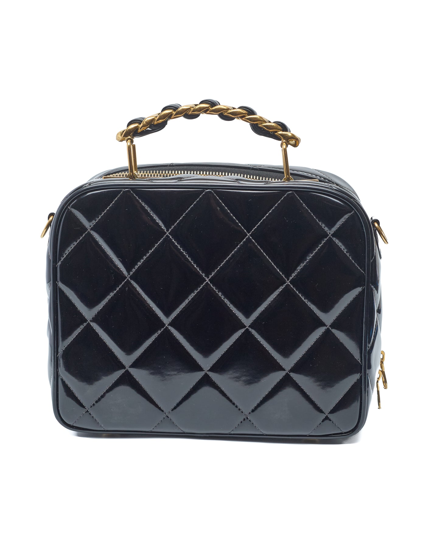 Chanel Vintage 1995 SS Barbie Runway Black Patent Leather Two-Way Bag