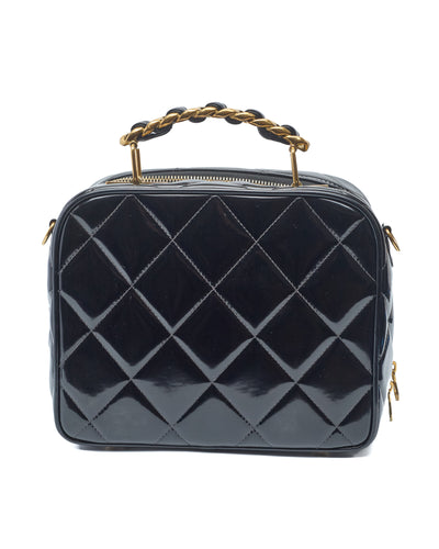 Chanel Vintage 1995 SS Barbie Runway Black Patent Leather Two-Way Bag