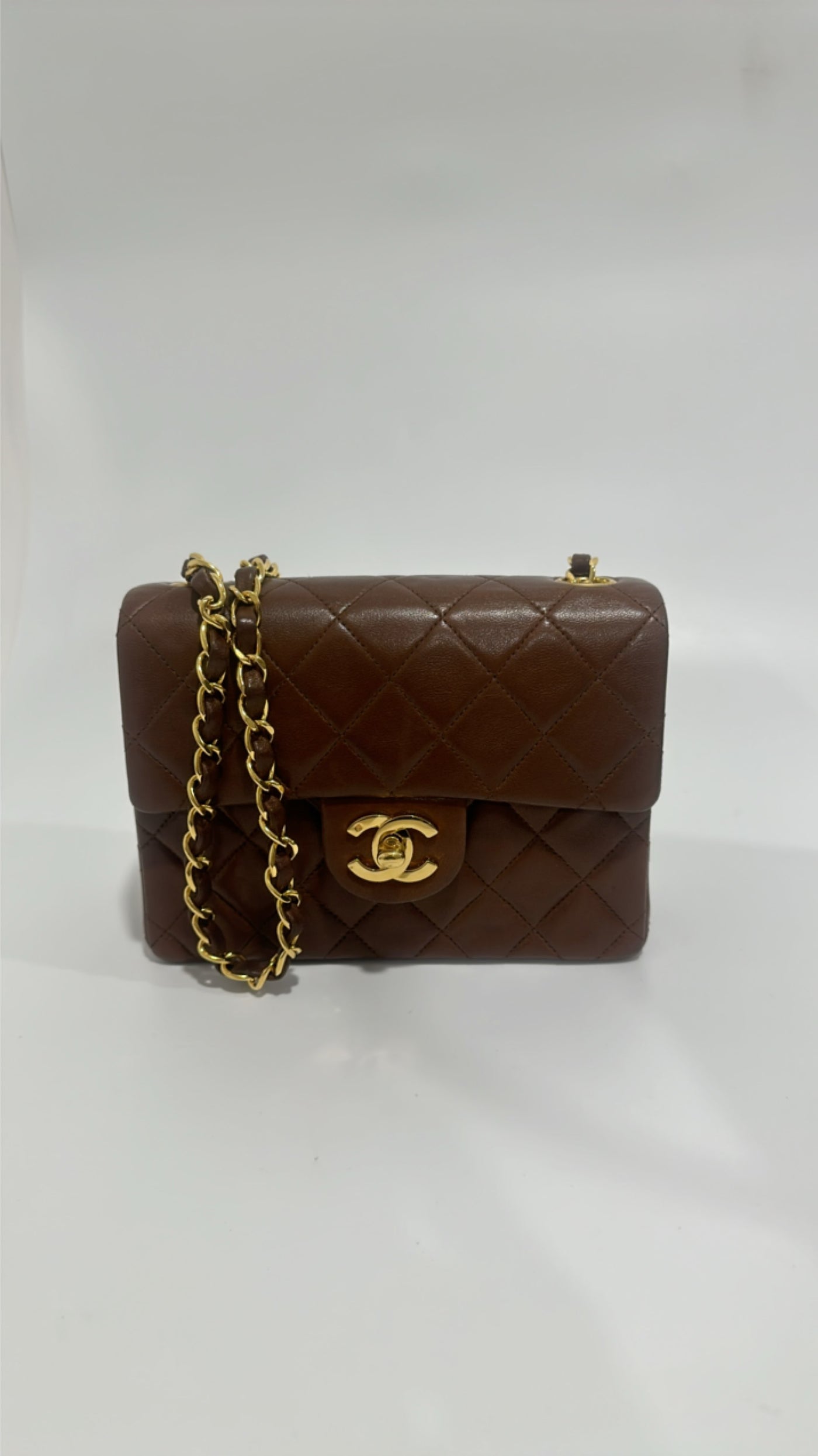 Chanel Vintage Chocolate Brown Lambskin Square Mini