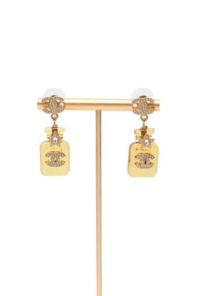 Chanel Amber Resin CC Perfume Bottle Earrings