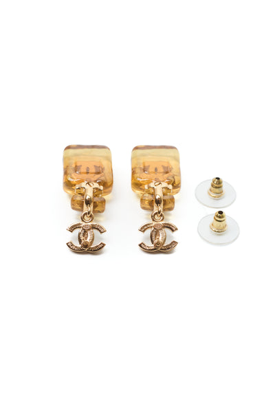 Chanel Amber Resin CC Perfume Bottle Earrings