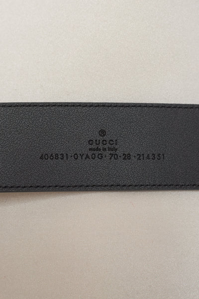 Gucci Wide Black Leather Polished Gold GG Marmont Belt 70