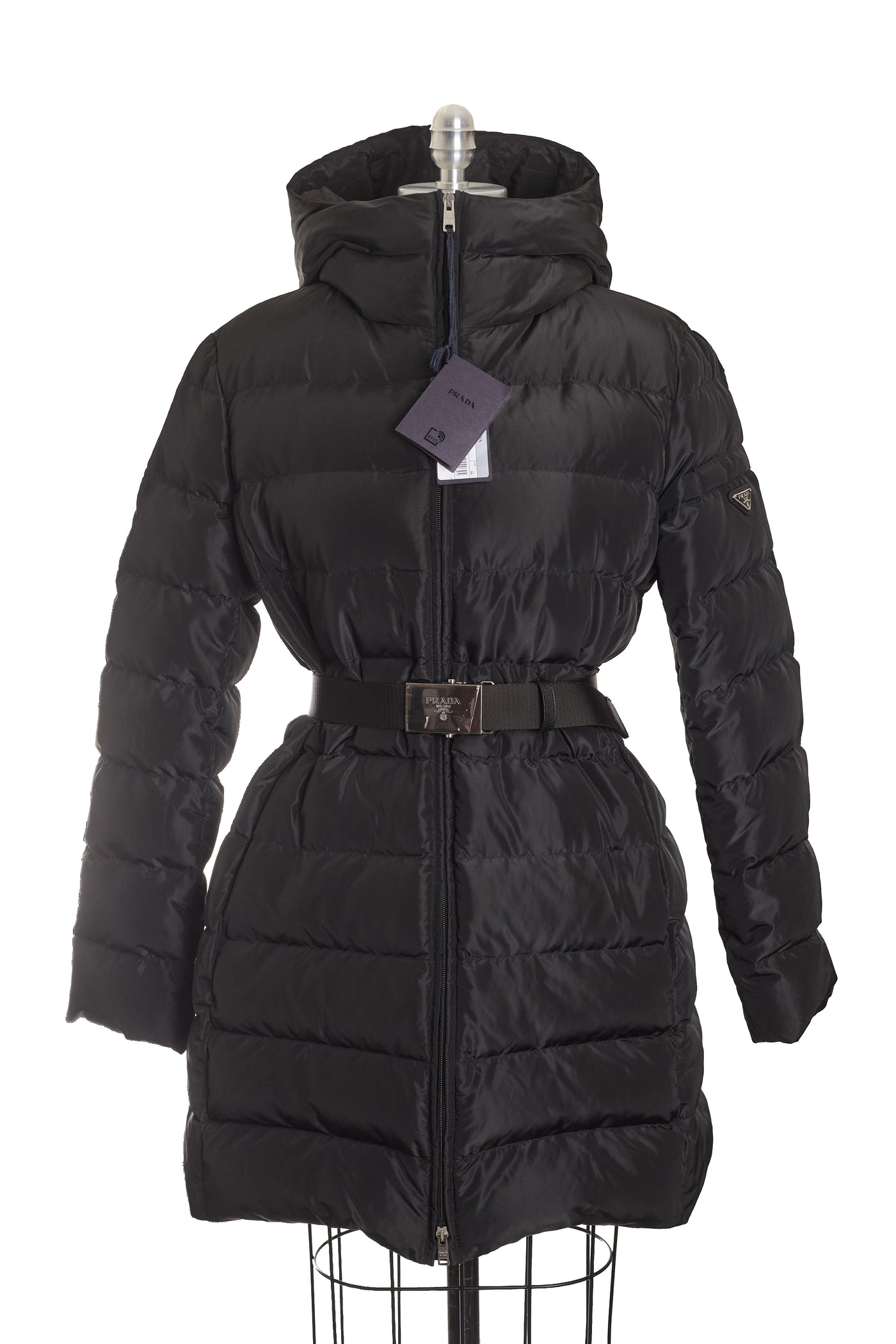 Prada Belted Logo Long Puffer 44