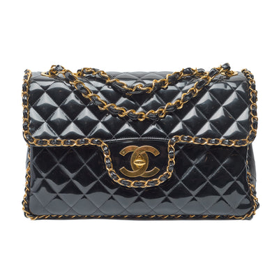 Chanel Vintage 1995 SS Runway Black Patent Leather Chain Around Maxi