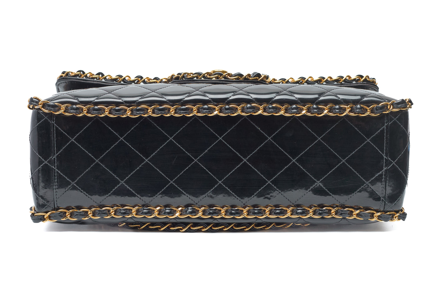 Chanel Vintage 1995 SS Runway Black Patent Leather Chain Around Maxi