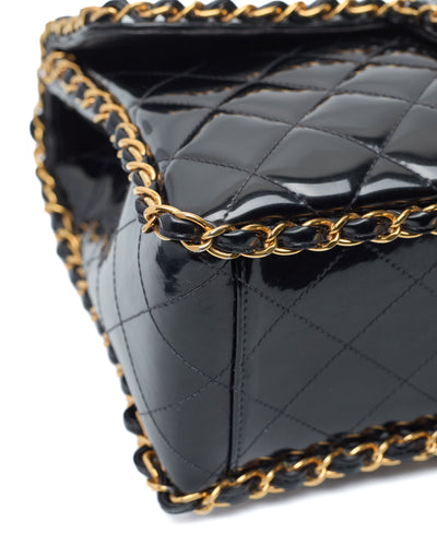 Chanel Vintage 1995 SS Runway Black Patent Leather Chain Around Maxi