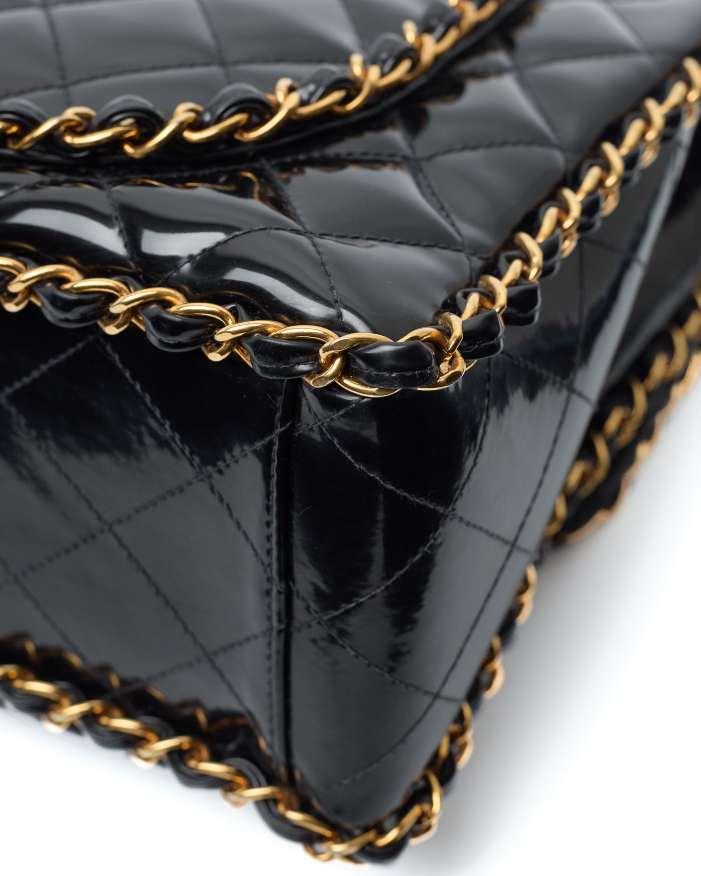 Chanel Vintage 1995 SS Runway Black Patent Leather Chain Around Maxi