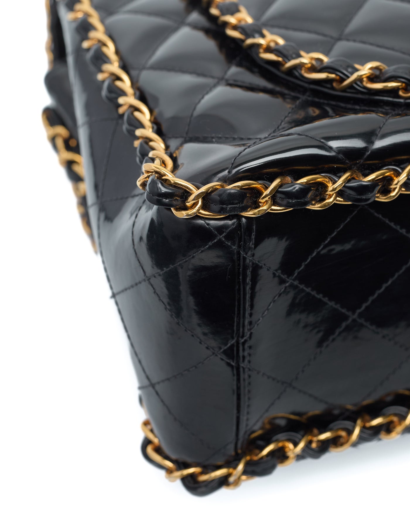 Chanel Vintage 1995 SS Runway Black Patent Leather Chain Around Maxi