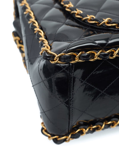 Chanel Vintage 1995 SS Runway Black Patent Leather Chain Around Maxi
