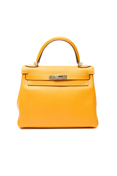 Hermes Retourne Kelly 28 Candy Verso Jaune D'or and Potiron Epsom GHW
