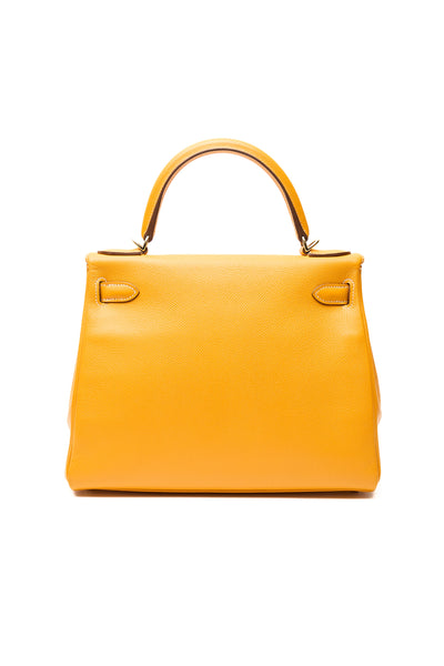 Hermes Retourne Kelly 28 Candy Verso Jaune D'or and Potiron Epsom GHW