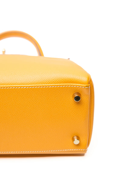 Hermes Retourne Kelly 28 Candy Verso Jaune D'or and Potiron Epsom GHW