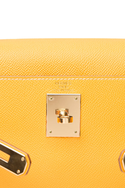 Hermes Retourne Kelly 28 Candy Verso Jaune D'or and Potiron Epsom GHW