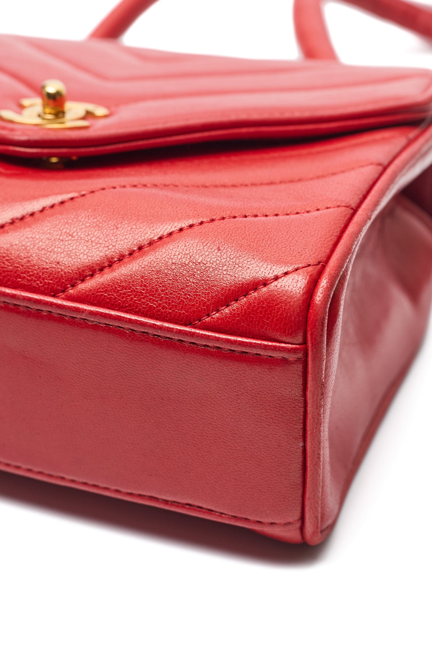 Chanel Vintage Red Lambskin Chevron Envelope Flap Bag