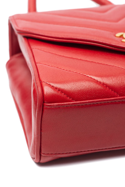 Chanel Vintage Red Lambskin Chevron Envelope Flap Bag