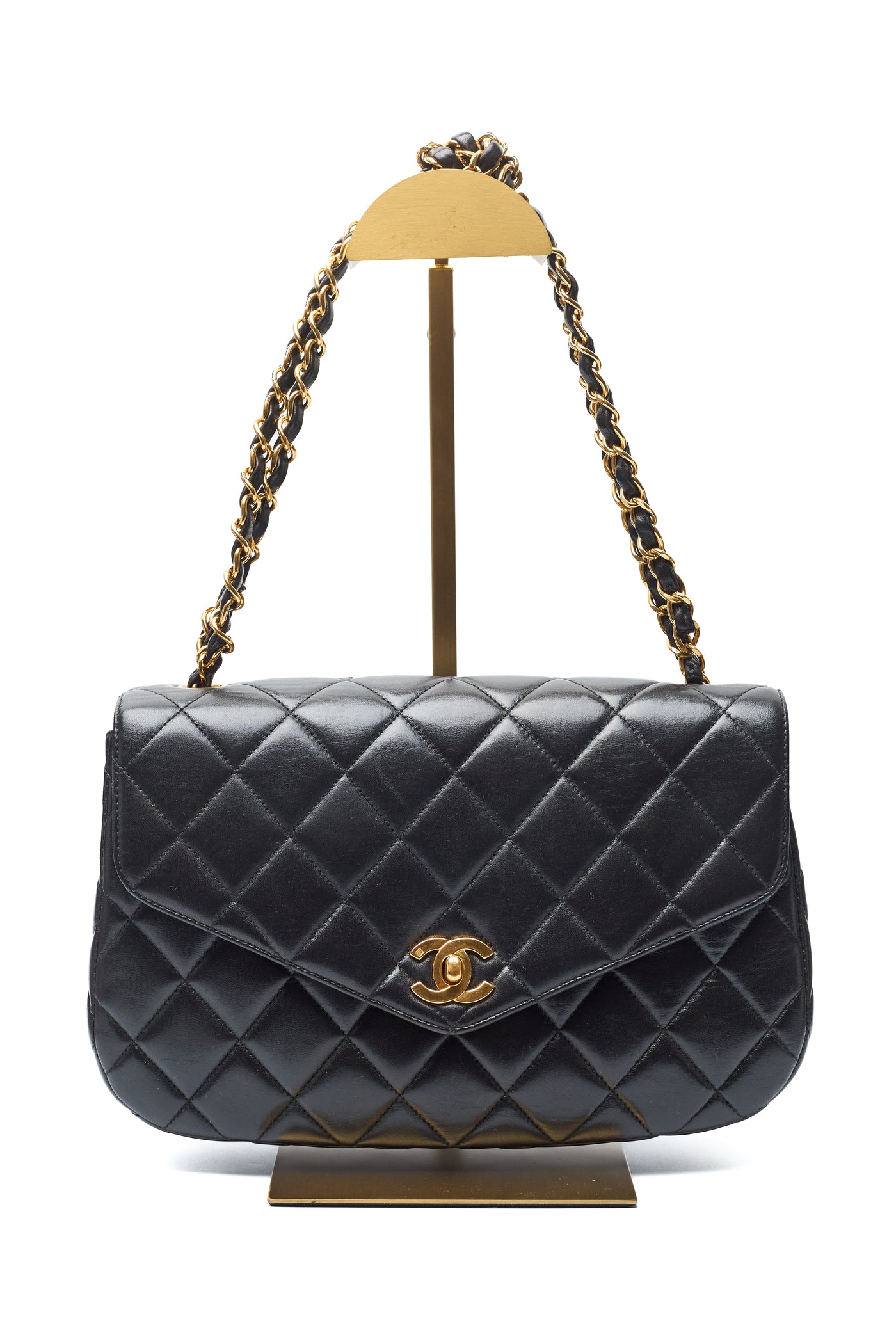 Chanel Vintage Black Lambskin Envelope Flap Shoulder Bag