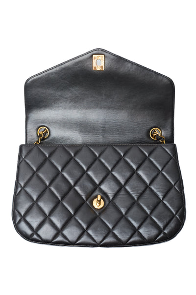 Chanel Vintage Black Lambskin Envelope Flap Shoulder Bag