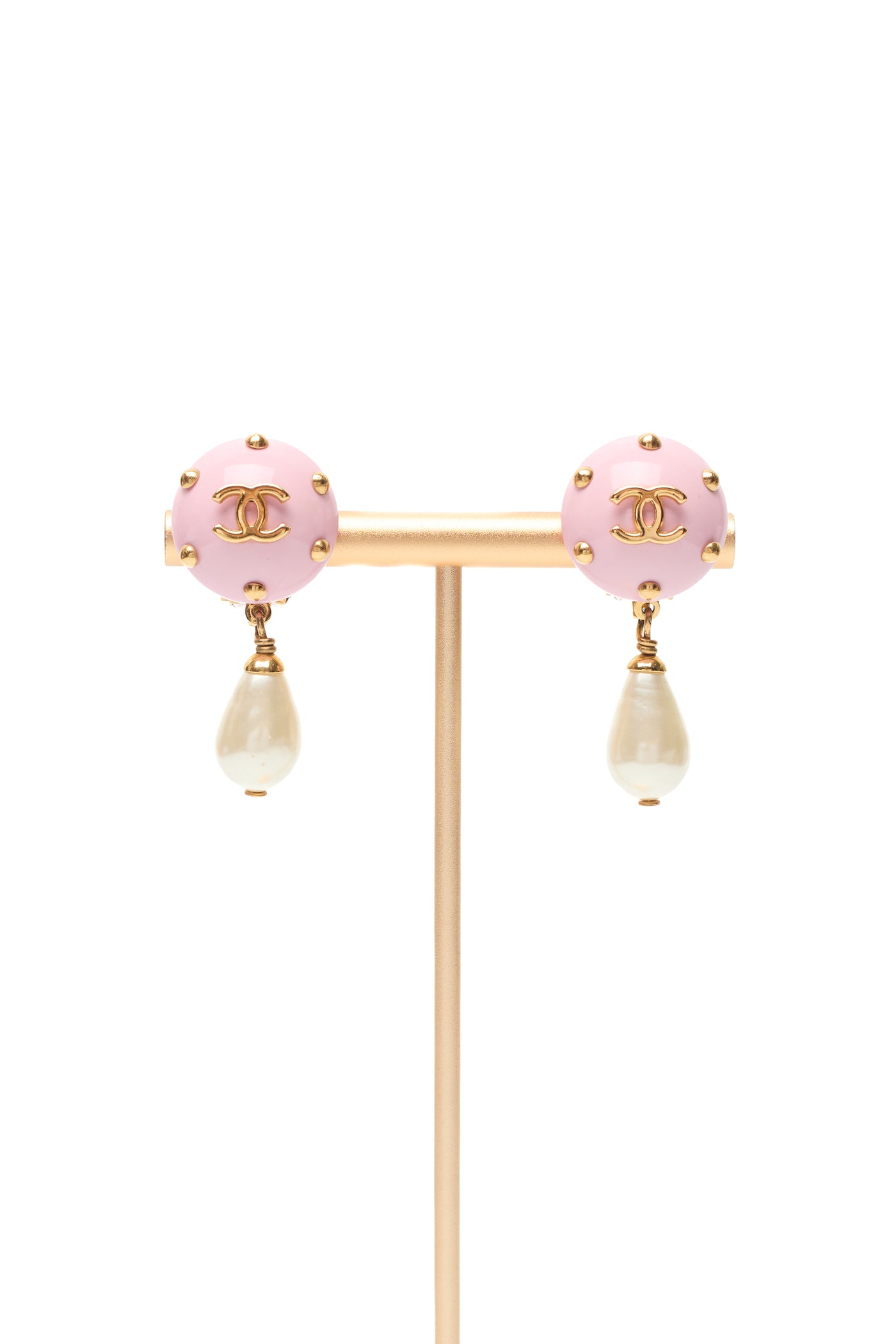 Chanel Vintage Pink CC Pearl Drop Earrings
