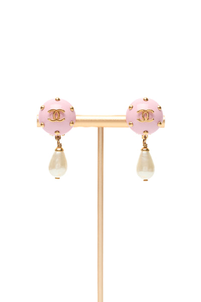 Chanel Vintage Pink CC Pearl Drop Earrings