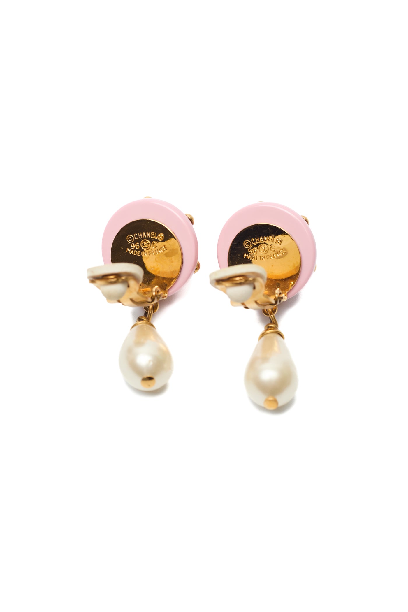Chanel Vintage Pink CC Pearl Drop Earrings
