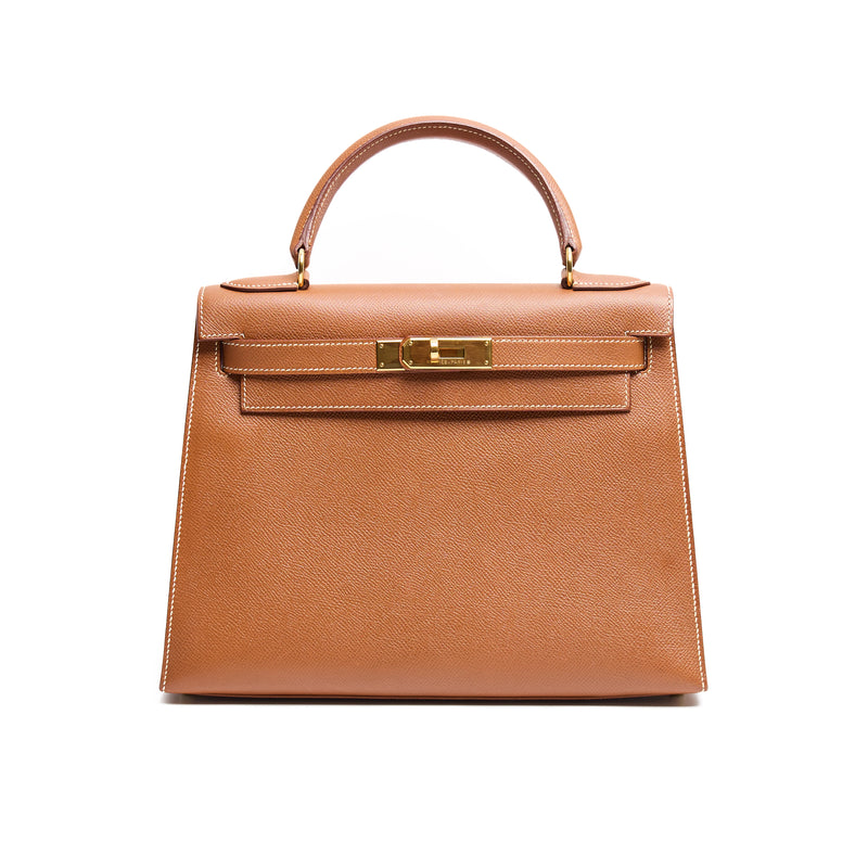 Hermès Vintage Gold Courchevel Kelly 28 with Gold Hardware
