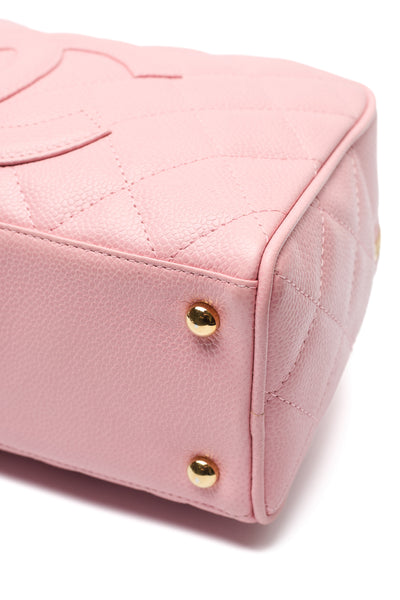 Chanel Vintage Sakura Pink Caviar CC Mini Boston Bag