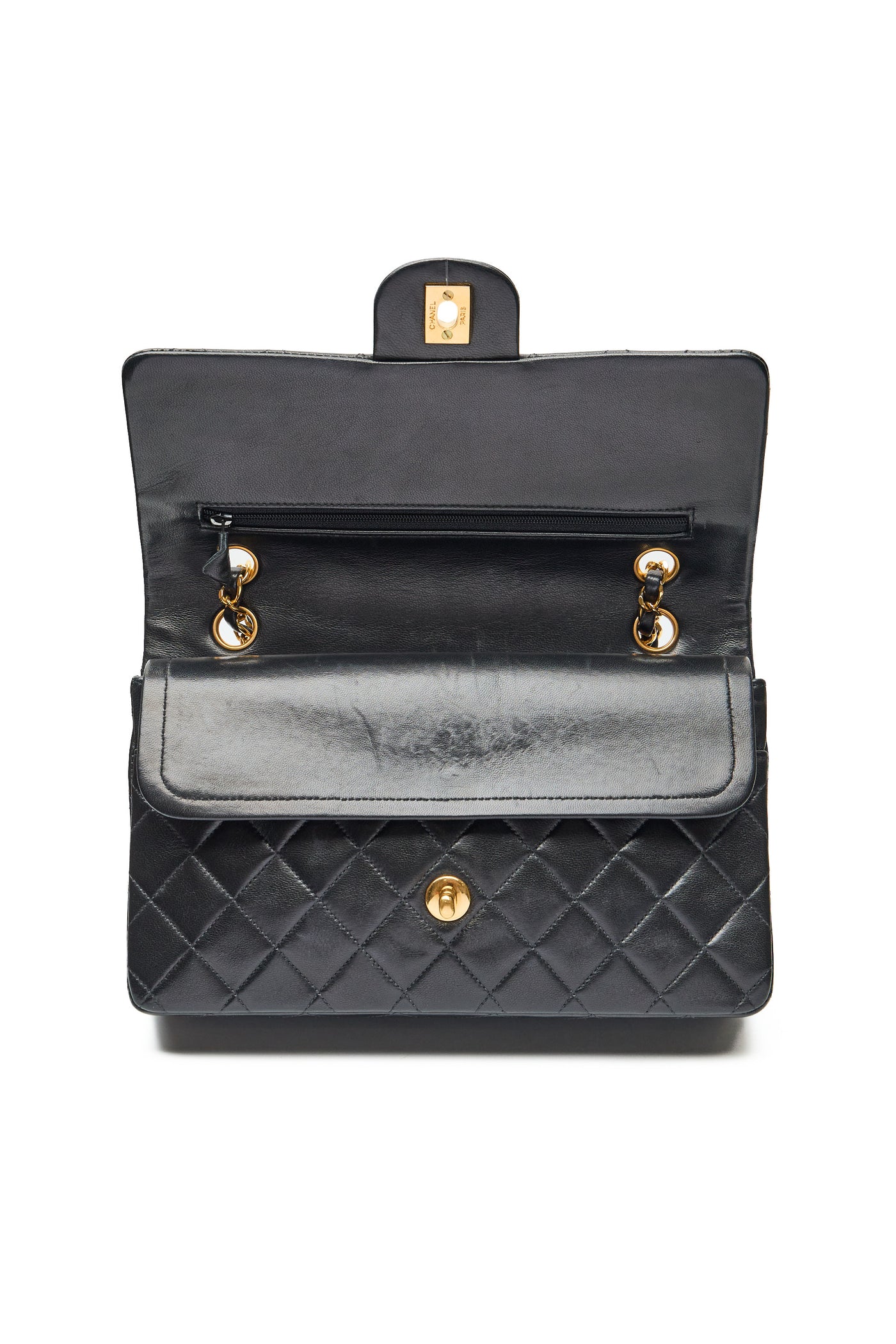 Chanel Vintage Black Lambskin Classic Medium Double Flap