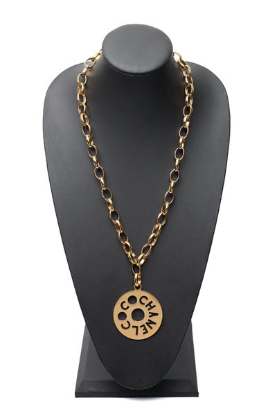 Chanel Vintage Logo Cut Out Pendant Necklace