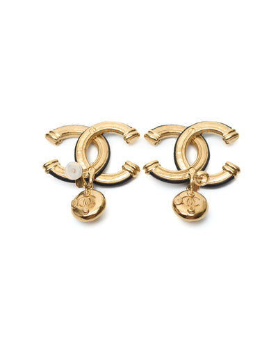 Chanel Leather Embossed CC Drop Earrings