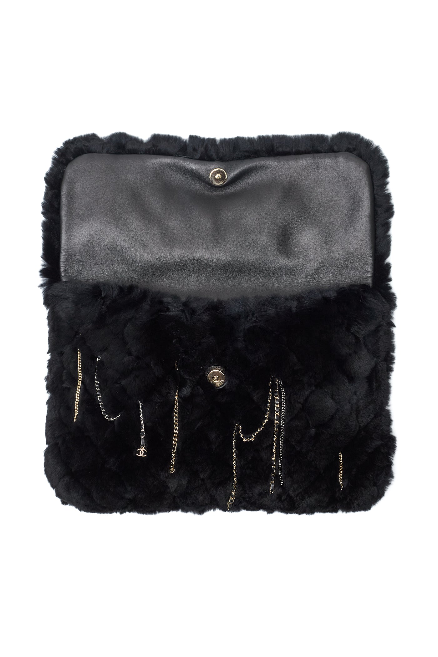 Chanel Chain CC Charm Real Fur Clutch