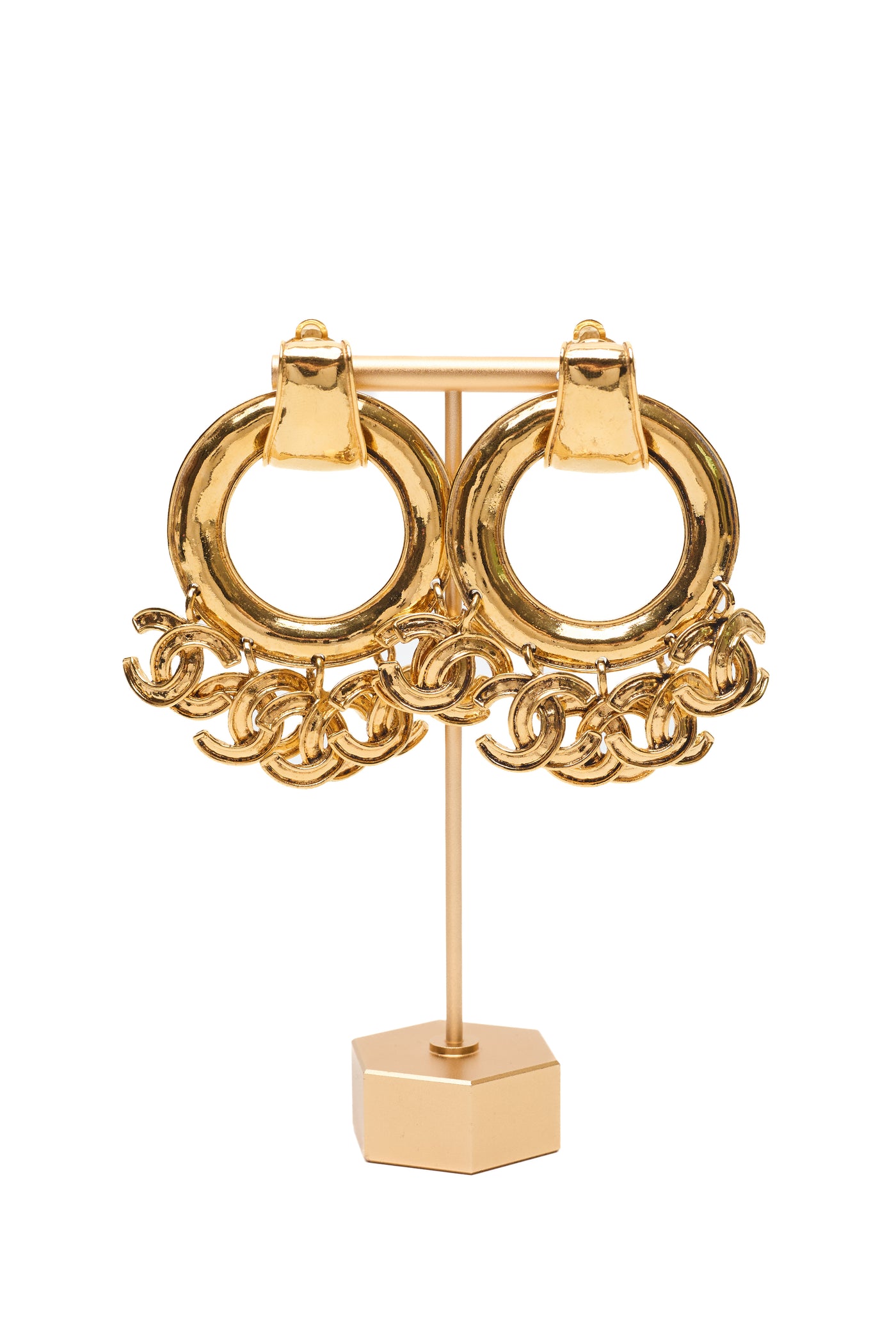 Chanel Vintage Dangle CC Clip On Hoop Earrings