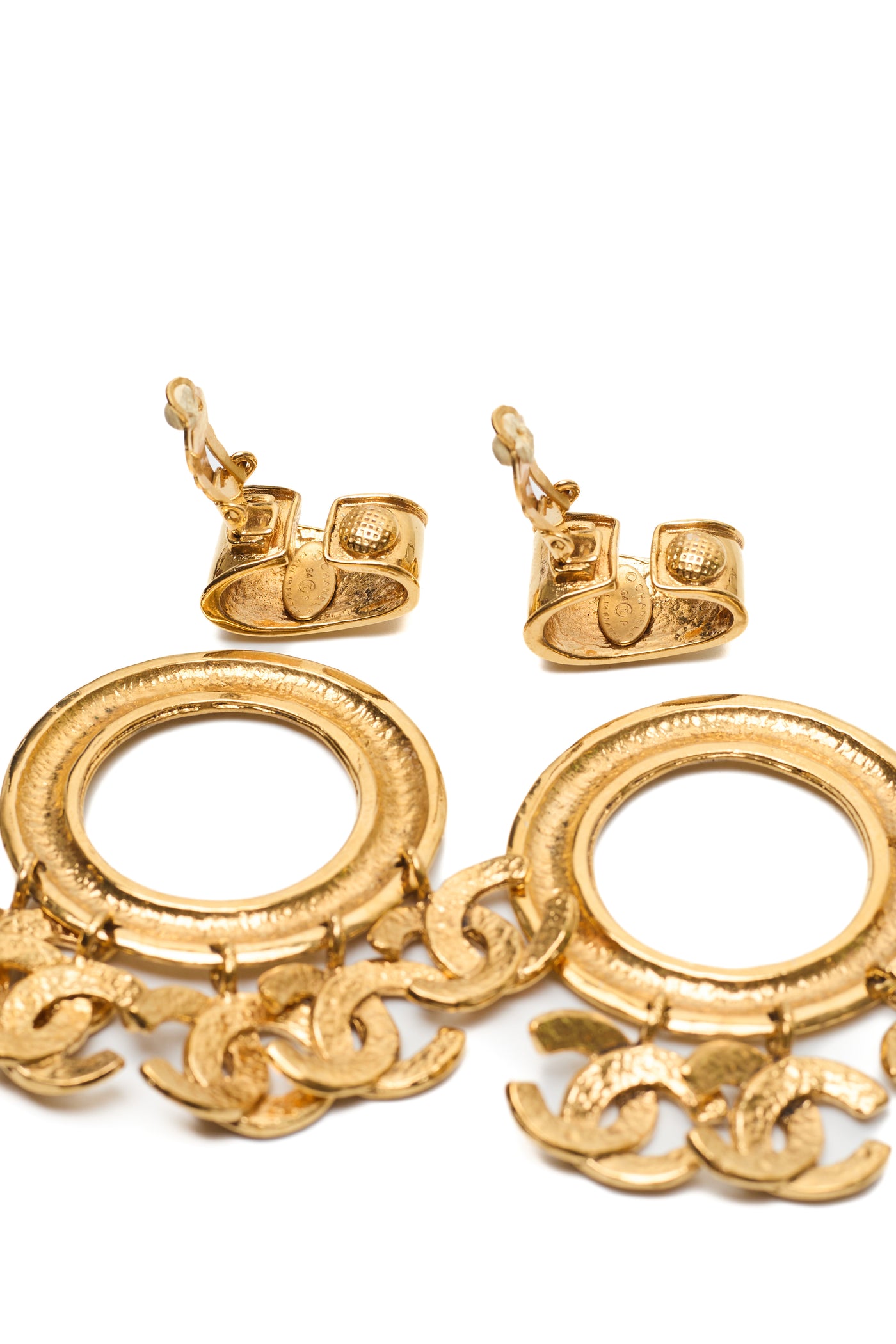Chanel Vintage Dangle CC Clip On Hoop Earrings