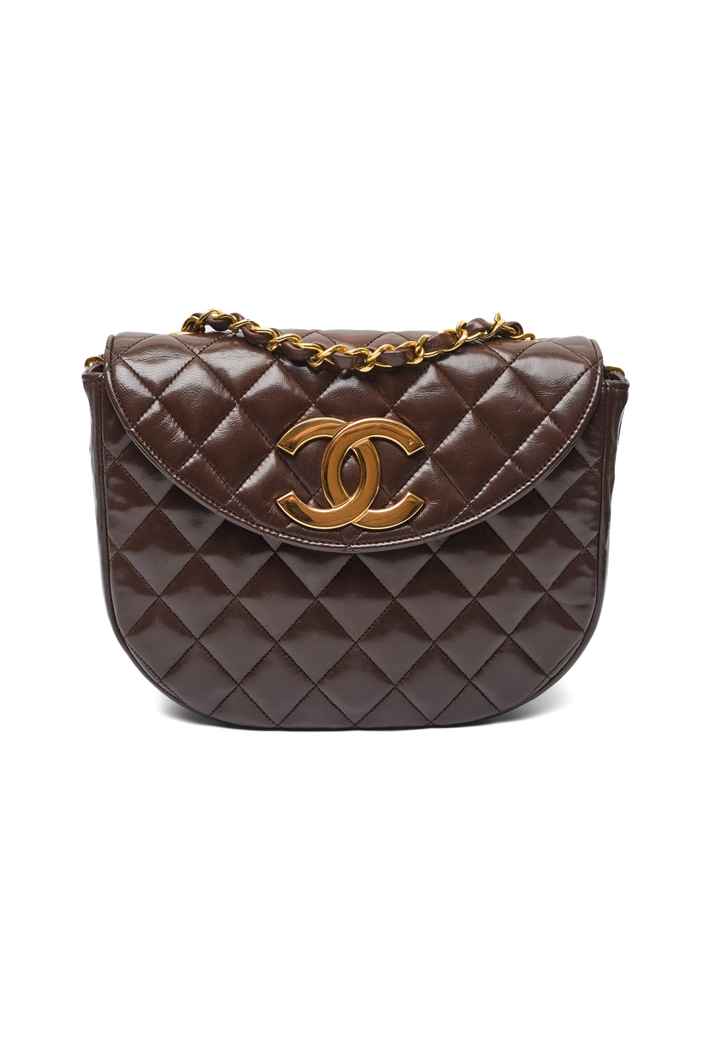 Chanel Vintage Chocolate Brown Lambskin Oval CC Flap Bag