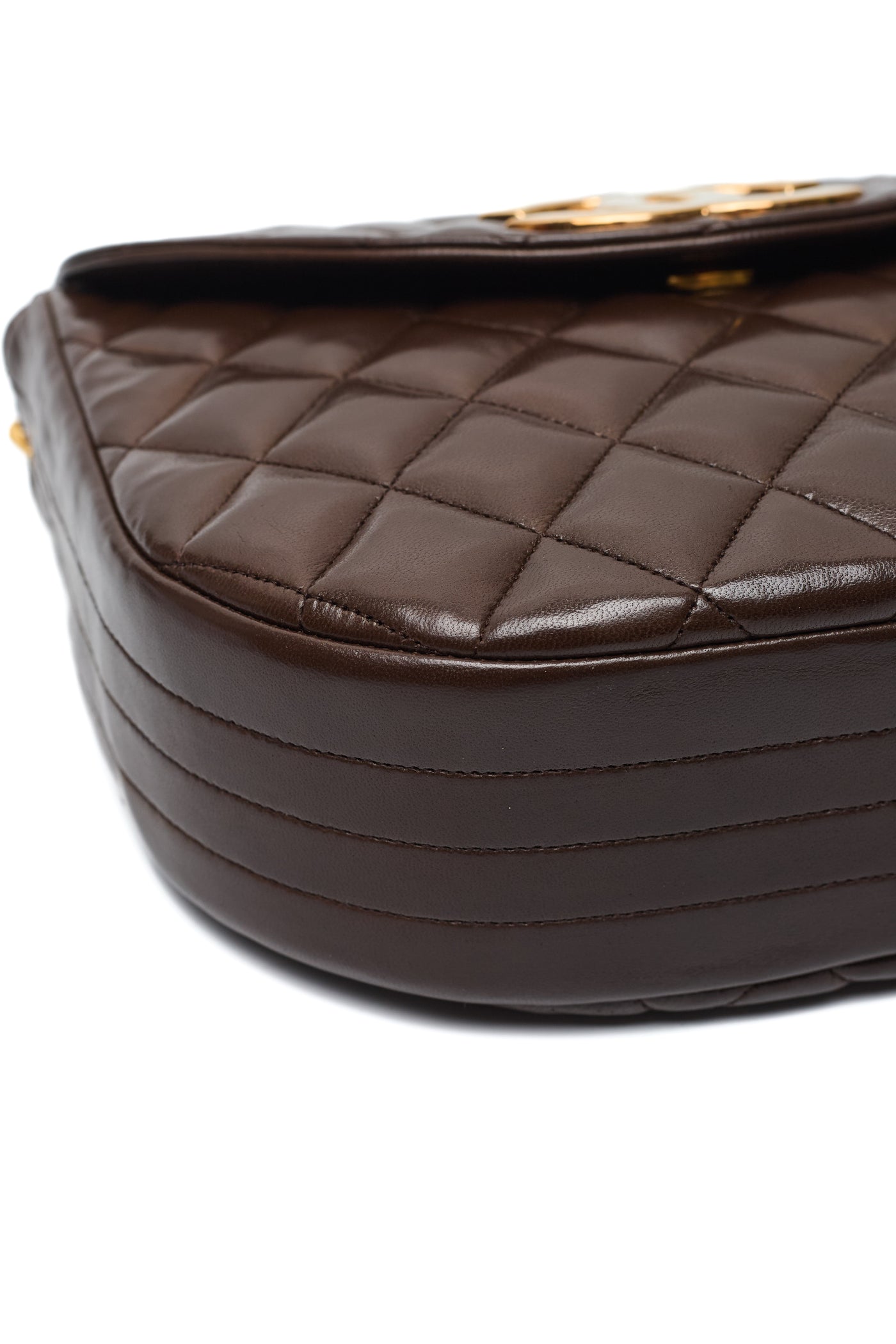 Chanel Vintage Chocolate Brown Lambskin Oval CC Flap Bag