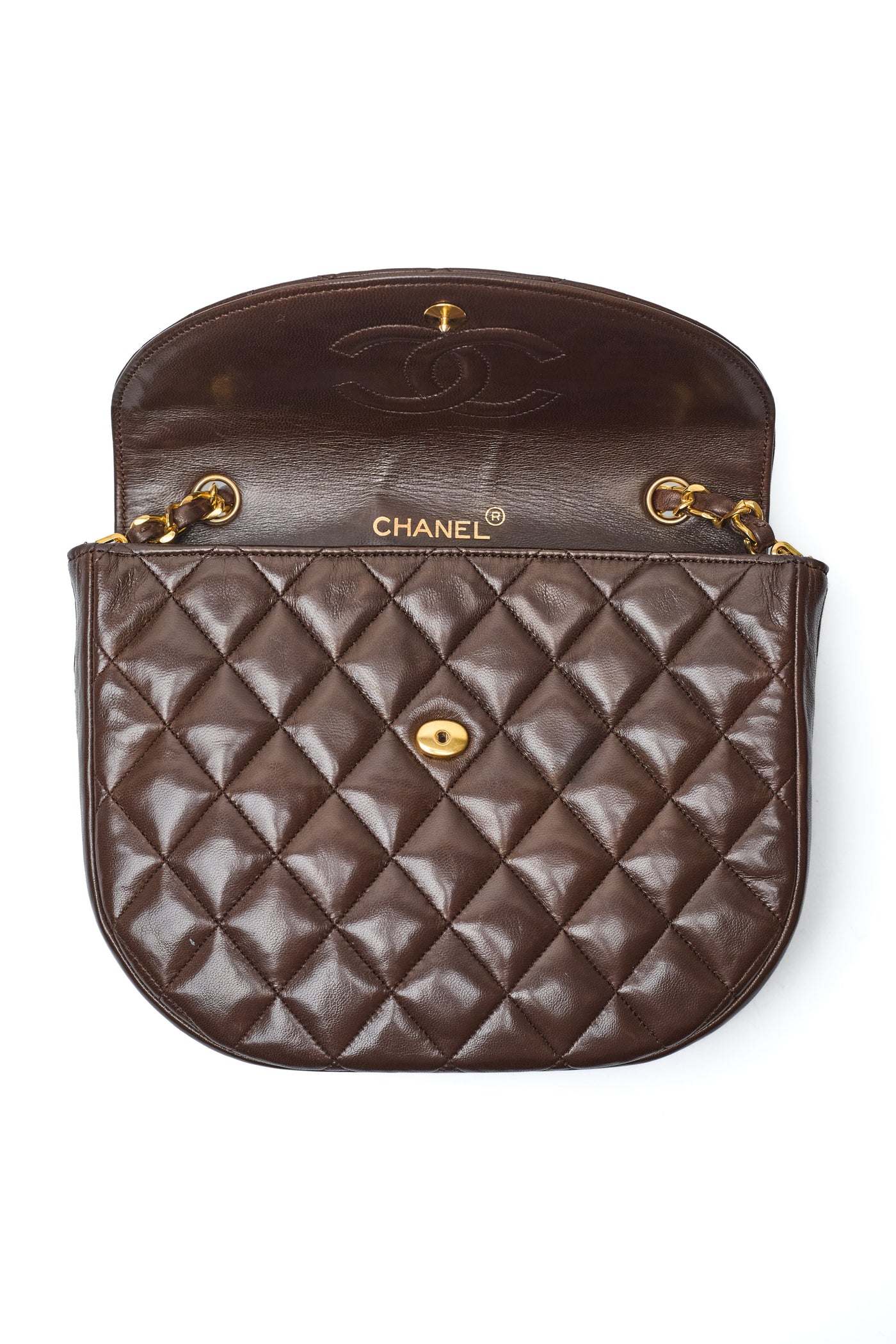 Chanel Vintage Chocolate Brown Lambskin Oval CC Flap Bag