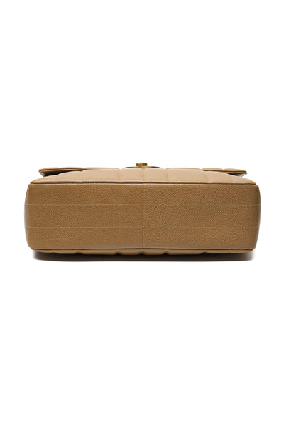 Chanel Vintage Mademoiselle Beige Caviar CC Single Flap
