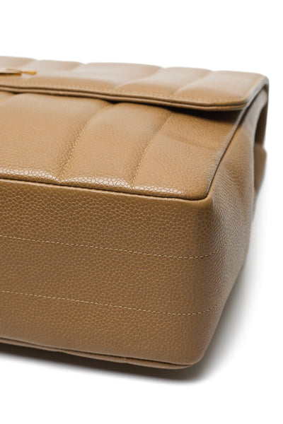 Chanel Vintage Mademoiselle Beige Caviar CC Single Flap
